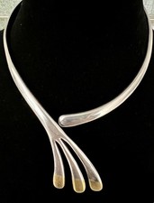 STUNNING VTG MODERNIST HINGED STERLING COLLAR NECKLACE ALICIA TAXCO MEXICO 106gr picture