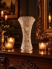 Vintage 30s Cut Crystal Vase. Candlelit Brillance picture