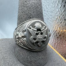 Vtg c1940's WWII Era Sterling Silver US Army Military Ring Sz 11 14g 18mm Signet picture