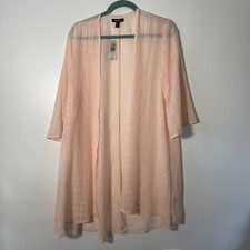 Torrid Pink Short Sleeve Duster Kimono 1X 14-16 Sheer Plaid Layering Wrap picture