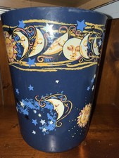 Vintage Celestial Sun Moon Stars Navy Blue Small Wastebasket 90's picture