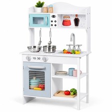 HONEY JOY Kids Kitchen Playset, Toddlers Wooden Play Kitchen Set w/Microwave,... picture