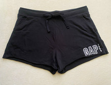 GAP Women's Black Logo Lounge Shorts Terry Cloth Drawstring Pockets Size M picture