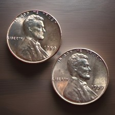 1959 P D Lincoln Memorial Cent Red BU 2 Coin Set Brilliant Uncirculated 2462 picture