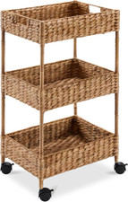 Chestnut 3-Tier Water Hyacinth Rolling Caddy - Versatile Storage Cart picture