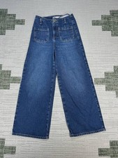Zara Marine Wide Leg Cropped Jeans Womens 2 Blue Denim Cotton Stretch 25x26 picture