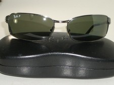 RAY-BAN RB3269 63[]18 004/58 3P POLARIZED GUN-METAL RECTANGULAR WRAPS SUNGLASSES picture