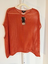 NWT Slim Factor Women's Orange Open Knit Short Sleeve Sweater Top, Size M, New picture