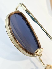 Linda Farrow Round Sunglasses Gold Brown Frame Blue Tinted Lenses Designer picture