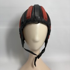 1960s Crash Helmet Frap Cap Red Black Leather Aviation Skydiving USA Vintage picture