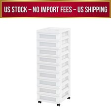 IRIS 9-Drawer Narrow Plastic Storage Drawer Cart with Organizer Top, White picture
