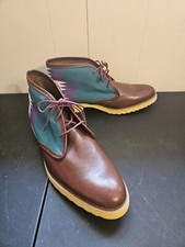 Rare J Artola Brooklyn Mens 10.5 Leather Chukka Boots Southwest Geometric Canvas picture