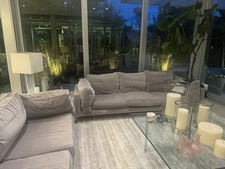 boffi Gray Velvet Modern Sofa 3-Seat High Back Round Arms w/ Cushions 99