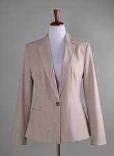 ANN TAYLOR Factory NWT $134 Crosshatch Beige Lined Blazer Jacket Top Size 12 picture