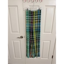 Urban Outfitters S Green Plaid Sheer Mesh Plisse Wide Leg Pants Y2K Festival picture
