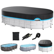 10x16FT Oval Above Ground Pool Cover, Ratchet Windproof Outdoor Pool Protection picture