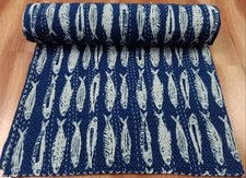 Indian King Size Hand Block print kantha Handmade Quilt Bedspread Blanket picture