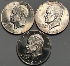 1973 P D S - Clad Proof and P & D Uncirculated Eisenhower Ike Dollar 3 Coin S14 picture
