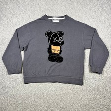 Moschino Couture Milano Teddy Bear Sweatshirt Grey Velvet Graphic Pullover Sz M picture