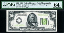 1934 $50 LGS Minneapolis Light Green Seal FRN • Fr 2102-I • PMG 64 EPQ picture