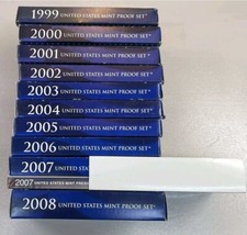 1999-2008 US Mint Proof Sets OGP Box & COA Lot of 109 Coins 10 Annual Sets Lot picture