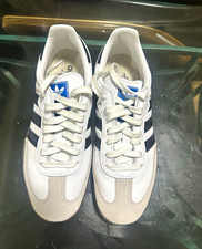 adidas Originals White/Navy Leather Low Top Lace-Up Striped Sneakers picture