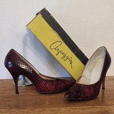 Vtg 1950 Arpeggios Burgundy leather snake skin Stiletto Heels Box Gimbels Sz. 7A picture