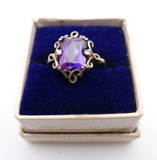 Vintage 10kt Yellow Gold Amethyst & Diamond Lady's Ring 3.4G, 2.19 DWT BEAUTIFUL picture