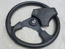 Authentic 1980s HELLA By MOMO Leather Steering Wheel 360mm Vintage Rare picture