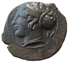 SICILY, SYRACUSE. AE HEMILITON, CIRC 400 BC. NYMPH/ DOLPHIN AND SCALLOP SHELL. picture