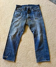 Levi's Jerky Tag Early Post War 47 501 Big E 34x27 Selvedge Crotch Repair 40s picture