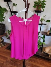 Laundry by Shelli Segal Hot Pink Magenta Pleated Chiffon Sleeveless Top Tank, M picture