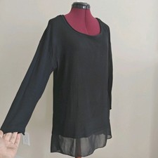 Cupio Womens Black Sheer Hem 3/4 Sleeve Tunic Long Sweater Knit Top Lightweight picture