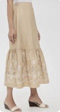 Anthropologie Moon River Khaki Embroidered Eyelet Ruffled Skirt Size Small NWOT picture