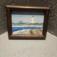 Small Framed Cape Cod Lighthouse Beach Painting 4.5