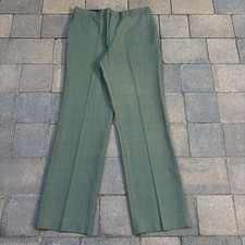 VTG 70s Mens Flared Pants 31x29 Green Plaid Houndstooth Perma Prest Disco Talon picture