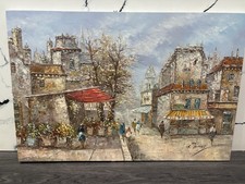 Louis Basset Paris Signed Oil Painting On Canvas 24 x 36 picture