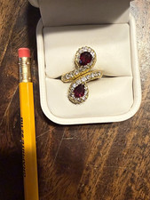 18K Yellow Gold Natural Pear Ruby & Diamond Bypass Ring Sz 7 4.15ctw GIA picture