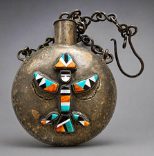 Native American Zuni Tobacco Canteen with Knife Wing Stone on Stone Inlay Large picture