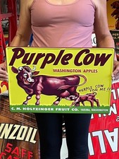 Vintage Anitque Old Style Metal Sign Purple Cow Apples 14x20 Made in USA picture
