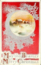 c1910s Christmas Blessings with Snowy Country House Vintage Greeting Postcard picture