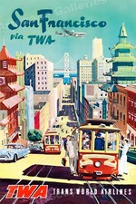 1950s San Francisco TWA Cable Car Vintage Style Travel Poster - 16x24 picture