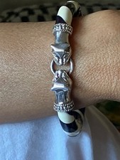 VINTAGE MILOR ITALY 925 STERLING SILVER BLACK WHITE ENAMEL BANGLE 9