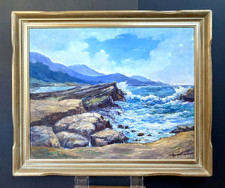 1956 Monterey, CA. Oil on Board Plein Air Seascape Signed F.H. Cutting  PERFECT. picture