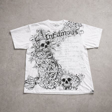 Mens Y2K Gothic Skull Graphic T-Shirt White Vintage Style Streetwear Tee Grunge picture
