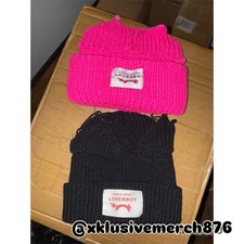 Charles Jeffrey Loverboy Cat Ear Knit Beanie Pink Black One Size Logo Accent picture