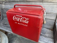 Vintage 1950s Coca Cola Metal Picnic Cooler Cavalier With Tray - Nice picture