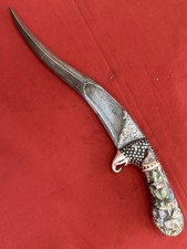 Ottoman Mughal Damascus Pesh Kabz dagger Abalone grips silver koftgari work 15” picture