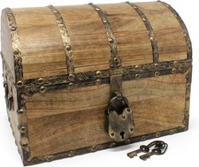 Nautical Cove Wooden Treasure Chest Antique Finish Lock & Key Keepsake Box picture