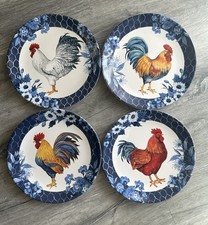 Certified International Susan Winget Indigo Rooster 11” Dinner Plates Set of 4 picture